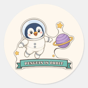 Sticker Rond Manchot en orbite Manchot astronaute mignon