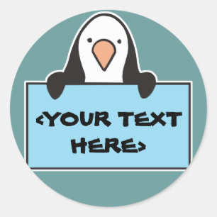 STICKER ROND MANCHOT MIGNON AVEC PANNEAU PERSONNALISÉ, <YOUR TE