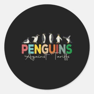 Sticker Rond Manchots contre les tarifs humour animal rétro rés