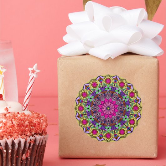 Sticker Rond Mandala 12-2 PinkFlower - (Fête)