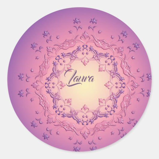 Sticker Rond Mandala à fleurs ethniques. Couronne florale (Devant)