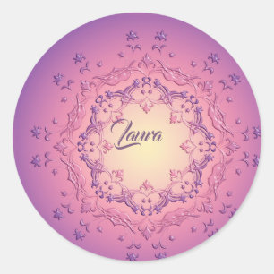 Sticker Rond Mandala à fleurs ethniques. Couronne florale