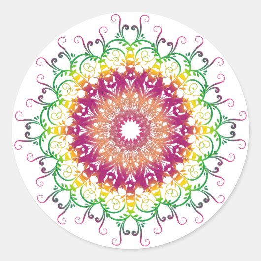 Sticker Rond Mandala à fleurs ethniques multicolores. (Devant)