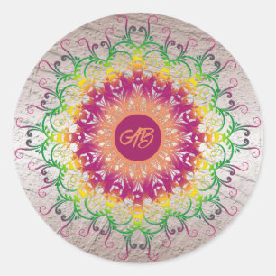 Sticker Rond Mandala à fleurs ethniques. rond classique
