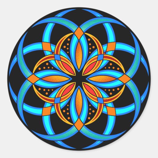 Sticker Rond mandala à fleurs géométriques turquoise orange (Devant)