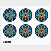 Sticker Rond mandala à fleurs géométriques turquoise orange (Feuille)