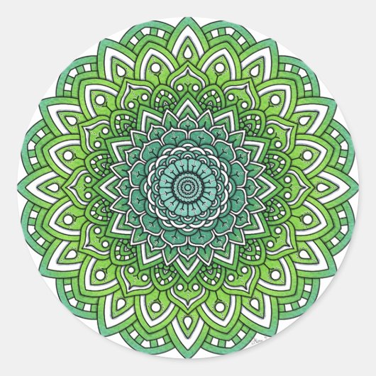 Sticker Rond Mandala à fleurs vertes (Devant)