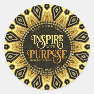 Sticker Rond Mandala Art déco orange noir jaune