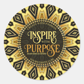 Sticker Rond Mandala Art déco orange noir jaune