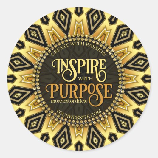 Sticker Rond Mandala Art déco orange noir jaune (Devant)
