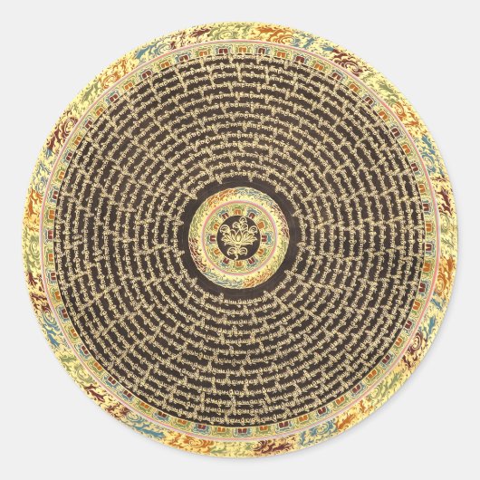 Sticker Rond Mandala Art Tibétain (Noir & Or) (Devant)
