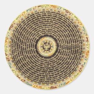 Sticker Rond Mandala Art Tibétain (Noir & Or)