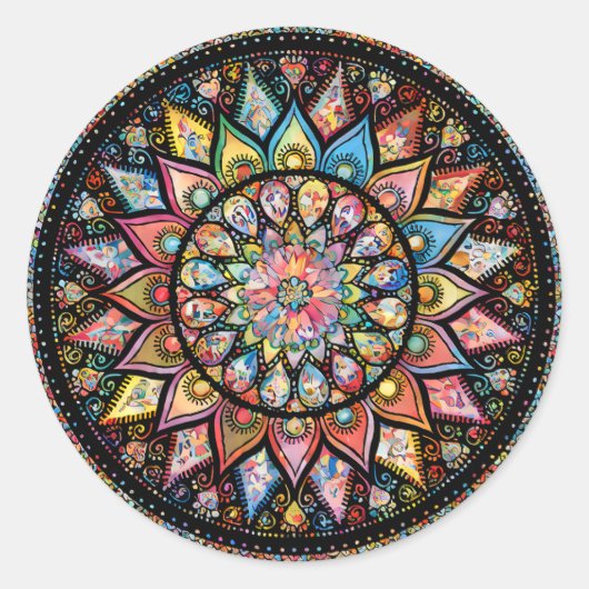 STICKER ROND MANDALA ARTS - NOIR ET BLANC - DIAMANT FLEURI (Devant)