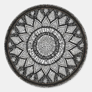 STICKER ROND MANDALA ARTS - NOIR ET BLANC - STYLE FLEURI