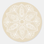 Sticker Rond Mandala blanc exotique sur Arrière - plan beige (Devant)