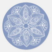 Sticker Rond Mandala blanc exotique sur Arrière - plan bleu (Devant)