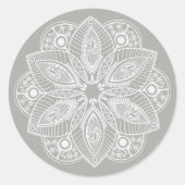 Sticker Rond Mandala blanc exotique sur Arrière - plan gris (Devant)