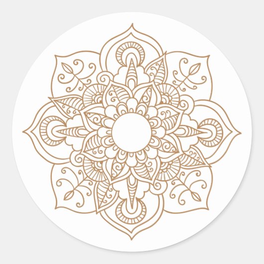 Sticker Rond Mandala Brown Boho Indian Modern Wedding Party (Devant)