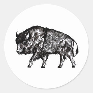 Sticker Rond Mandala Buffalo Bull