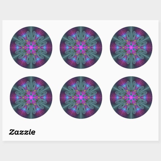 Sticker Rond Mandala Colorful Striant Fractal Art Kaleidoscope (Feuille)