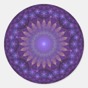 Sticker Rond Mandala complexe   de fractale pourpre, bleu,