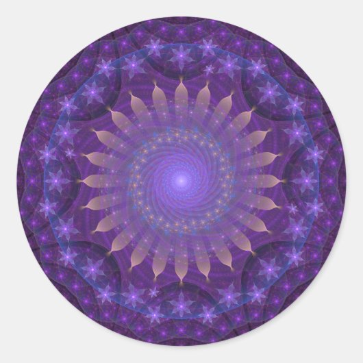 Sticker Rond Mandala complexe et fragile | Violet, bleu, orange (Devant)