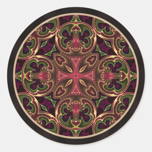 Sticker Rond Mandala, Croix kaléidoscopique Abstraite (Devant)
