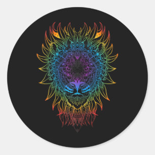 Sticker Rond Mandala d'art de lionne féminine Yoga Zen Méditati