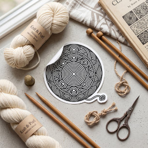 Sticker Rond Mandala de boule de fil noir et blanc