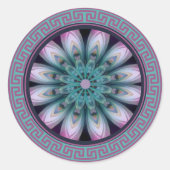 Sticker Rond Mandala de fleurs rose et sarcelle (Devant)