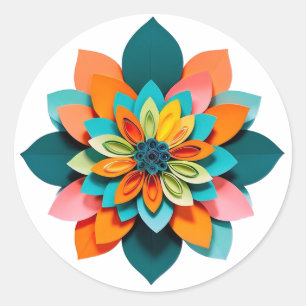 Sticker Rond Mandala de fleurs vibrant en quilling papier