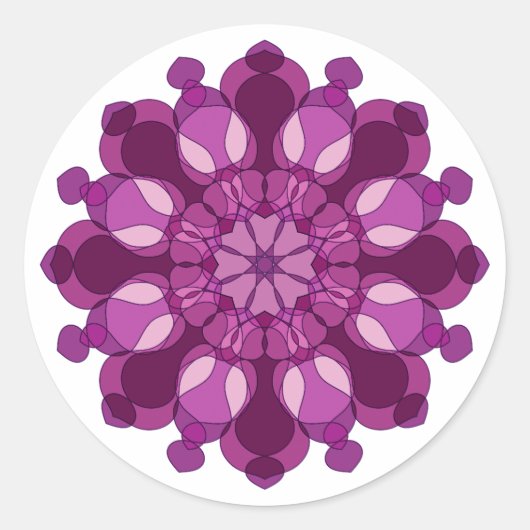 Sticker Rond Mandala de fleurs violet royal (Devant)
