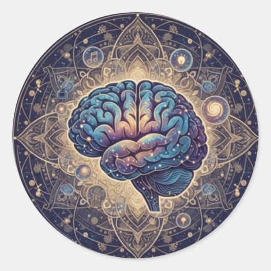 Sticker Rond Mandala de l'Esprit Cosmique – Art Cérébral Abstra (Devant)