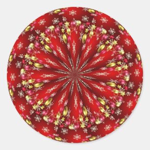 Sticker Rond Mandala de Noël, or et rouge,