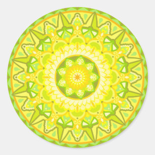 Sticker Rond Mandala de printemps vert jaune floral esthétique