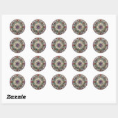 Sticker Rond Mandala de rubis, d'améthyste, de saphir et de per (Feuille)