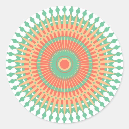 Sticker Rond Mandala design vert, orange indienne (Devant)