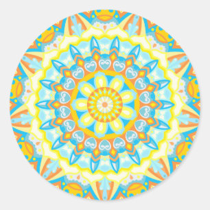 Sticker Rond Mandala d'été jaune orange vif esthétique bohème