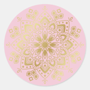Sticker Rond Mandala d'or sur les sceaux d'enveloppe rose pâle