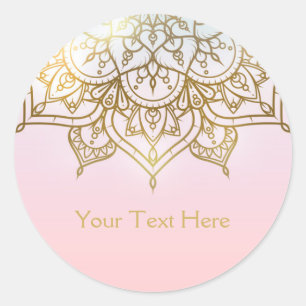 Sticker Rond Mandala Doré Rose Pêche Chic Moderne Glamour Cadea