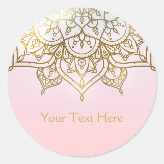 Sticker Rond Mandala Doré Rose Pêche Chic Moderne Glamour Cadea (Devant)