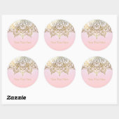 Sticker Rond Mandala Doré Rose Pêche Chic Moderne Glamour Cadea (Feuille)