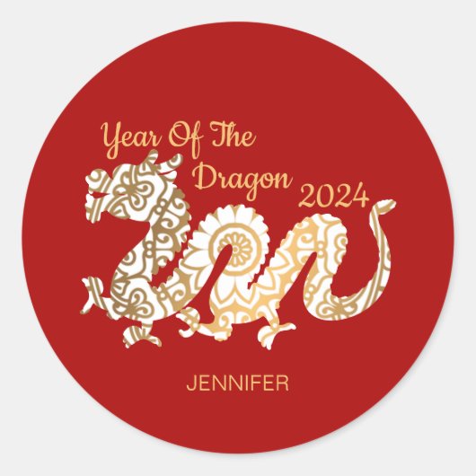 Sticker Rond Mandala Dragon 2024 Chinois Nouvel An Rouge (Devant)