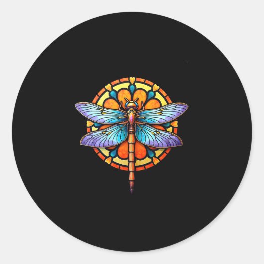 Sticker Rond Mandala Dragonfly Luminous Sacred Geometry Spiritu (Devant)