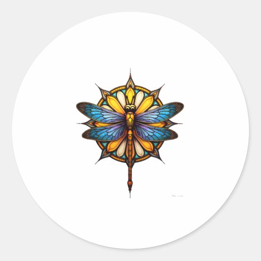 Sticker Rond Mandala Dragonfly Luminous Sacred Geometry Spiritu (Devant)