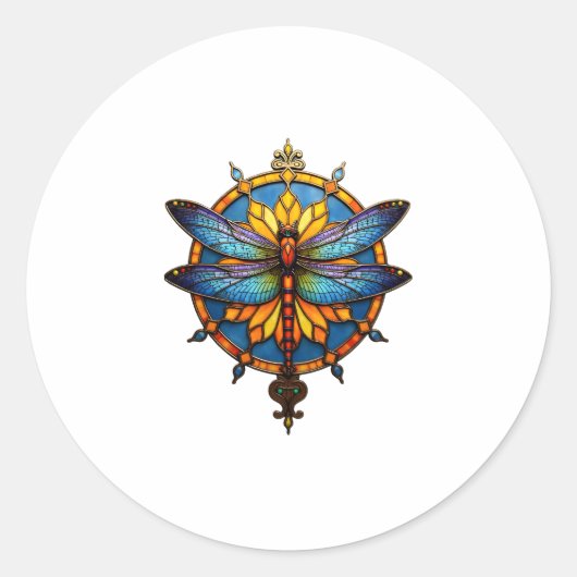 Sticker Rond Mandala Dragonfly Luminous Sacred Geometry Spiritu (Devant)