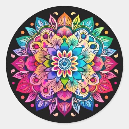 Sticker Rond Mandala en arc-en-ciel / motif floral (Devant)