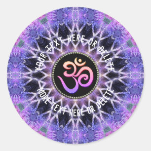 Sticker Rond Mandala en or rose violet avec texte courbe person
