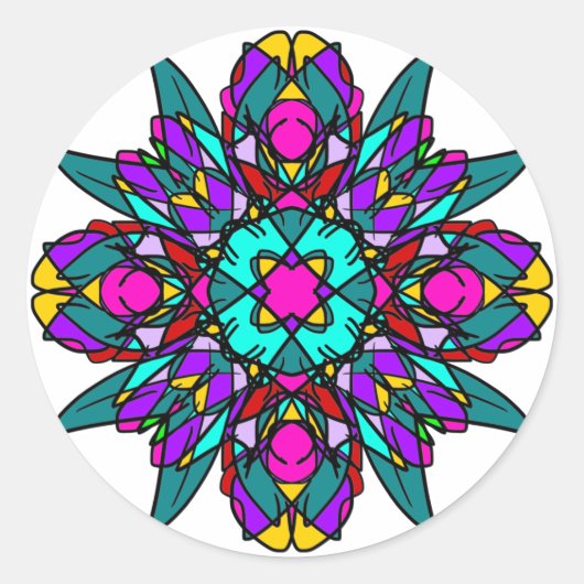 Sticker Rond Mandala en verre turquoise et rose (Devant)