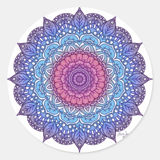 Sticker Rond Mandala feuille de fleurs violettes (Devant)